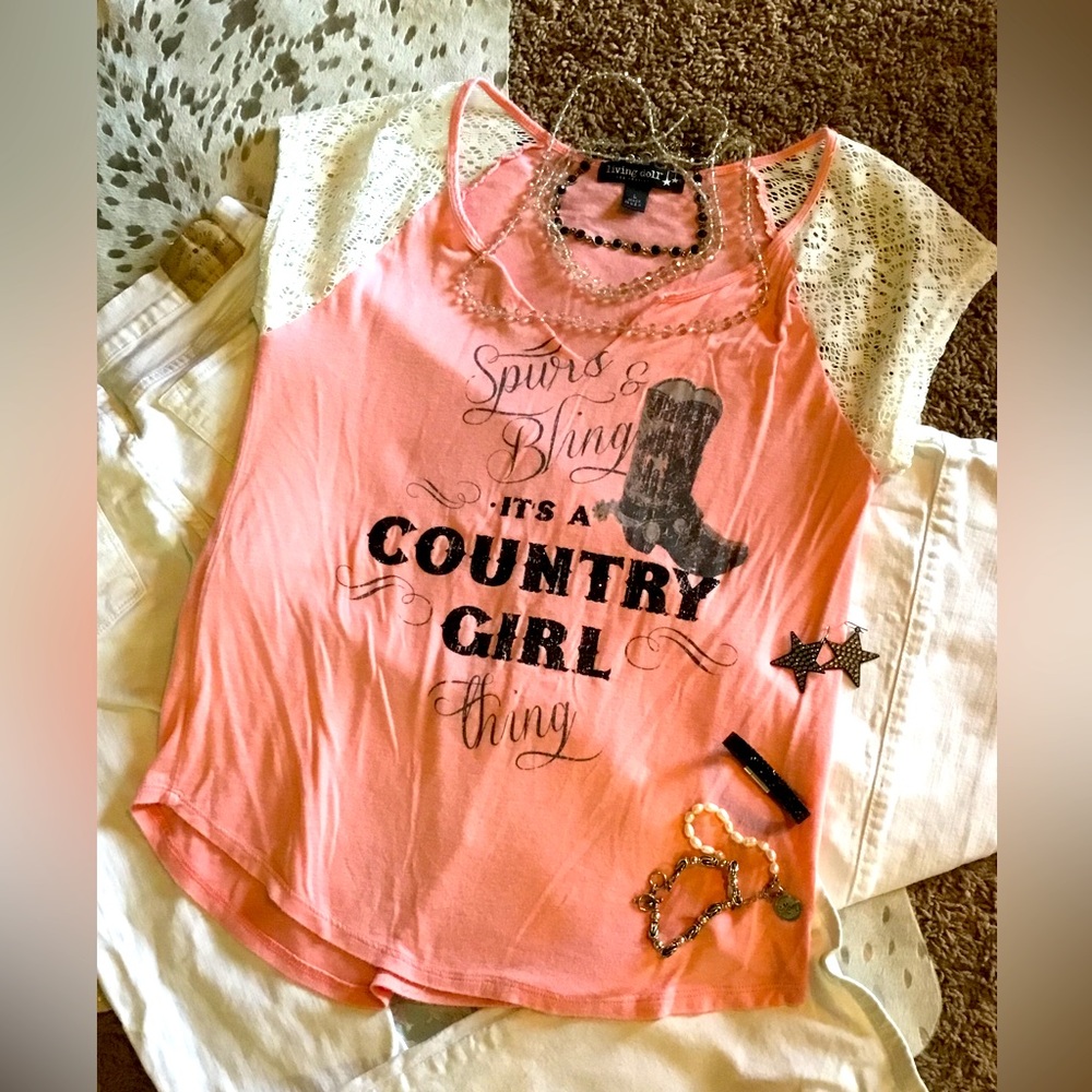 Spurs & Bling, it’s a country Girl thing lace sleeves